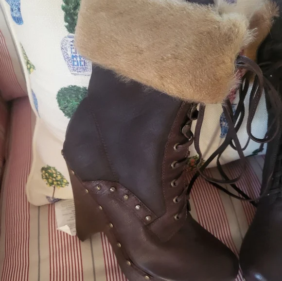 Sam Edelman Leather Real Fur Country Boots Sz 7.5 - Picture 2 of 5